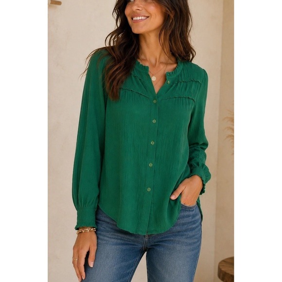mason & belle Tops - Mason & Belle Peasant Blouse Womens Small Boho Fairy Core Green Ruffled Neck